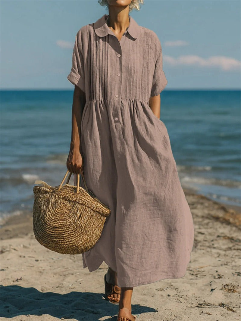 Hazel | Linen Look Maxi Shirt Dress