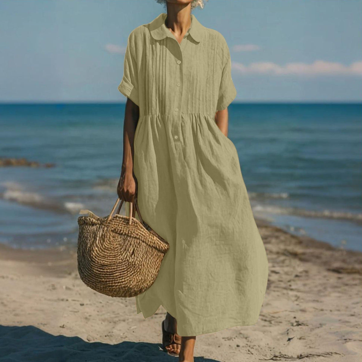 Hazel | Linen Look Maxi Shirt Dress
