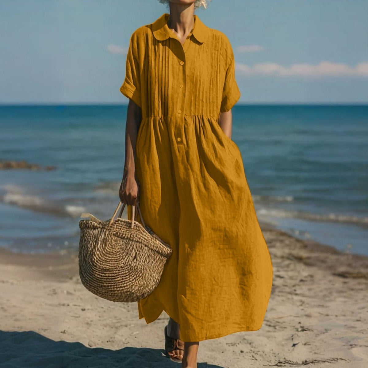 Hazel | Linen Look Maxi Shirt Dress