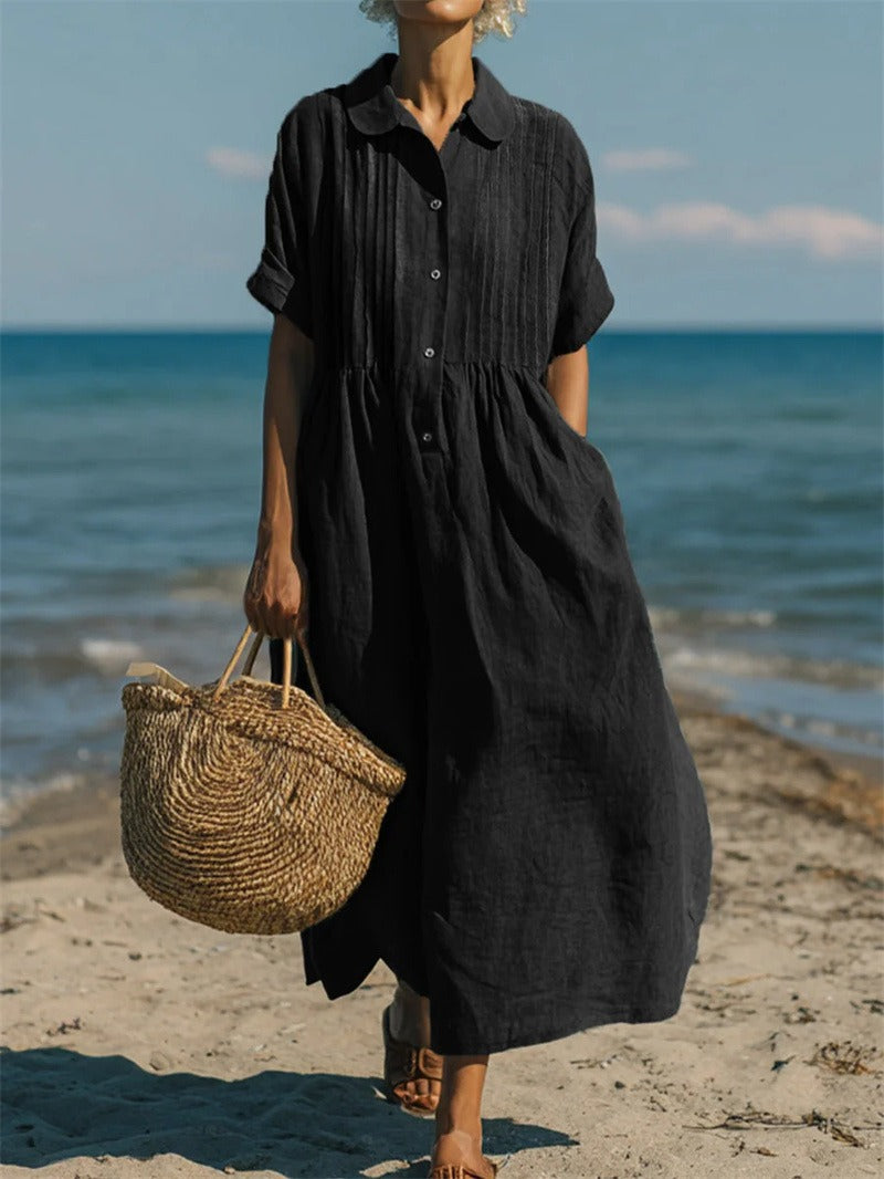 Hazel | Linen Look Maxi Shirt Dress