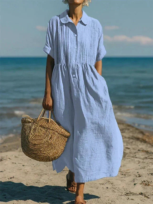 Hazel | Linen Look Maxi Shirt Dress