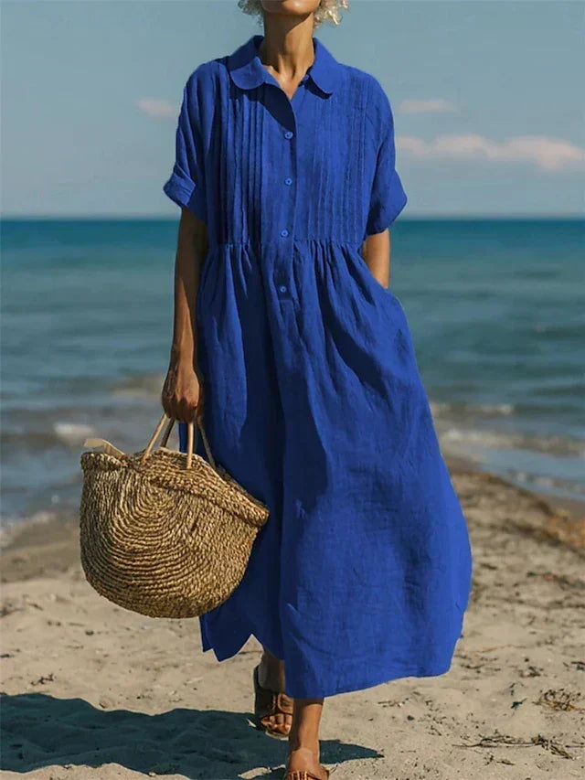 Hazel | Linen Look Maxi Shirt Dress