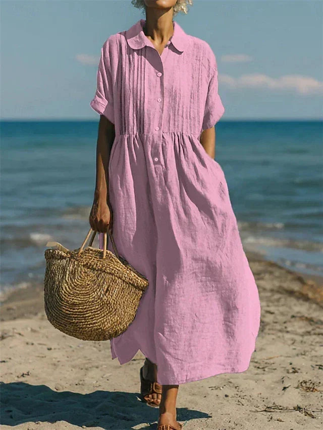 Hazel | Linen Look Maxi Shirt Dress