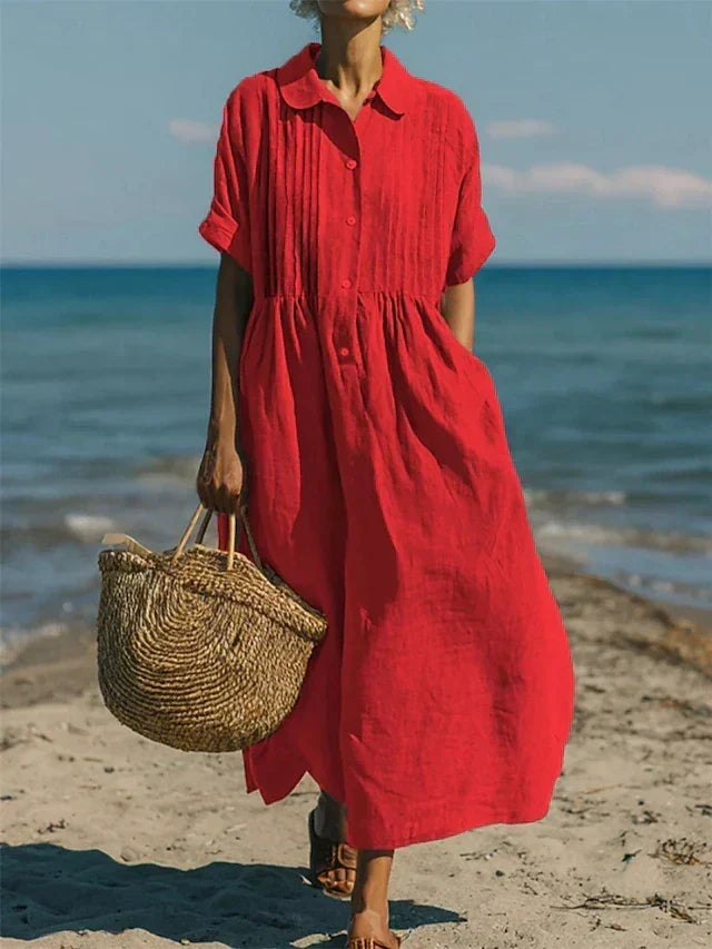 Hazel | Linen Look Maxi Shirt Dress