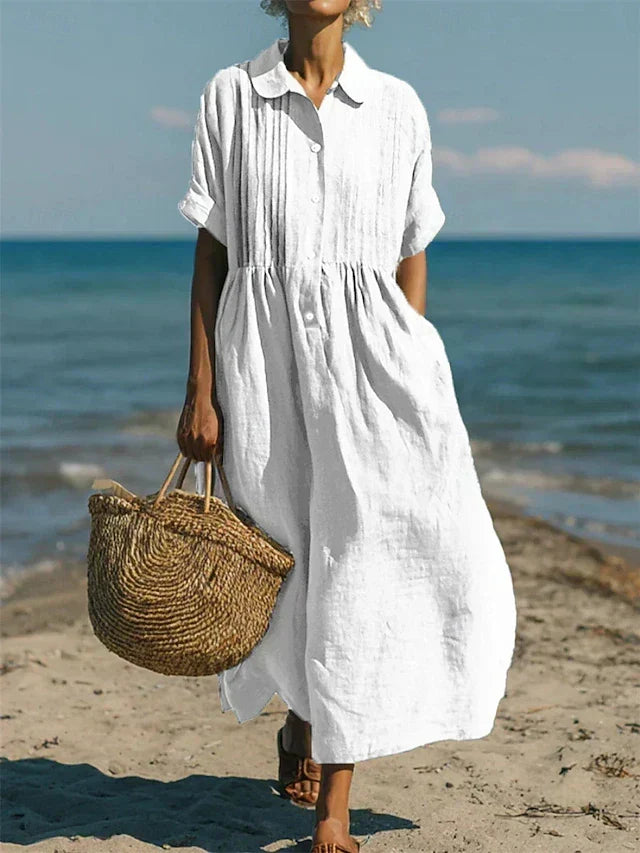 Hazel | Linen Look Maxi Shirt Dress