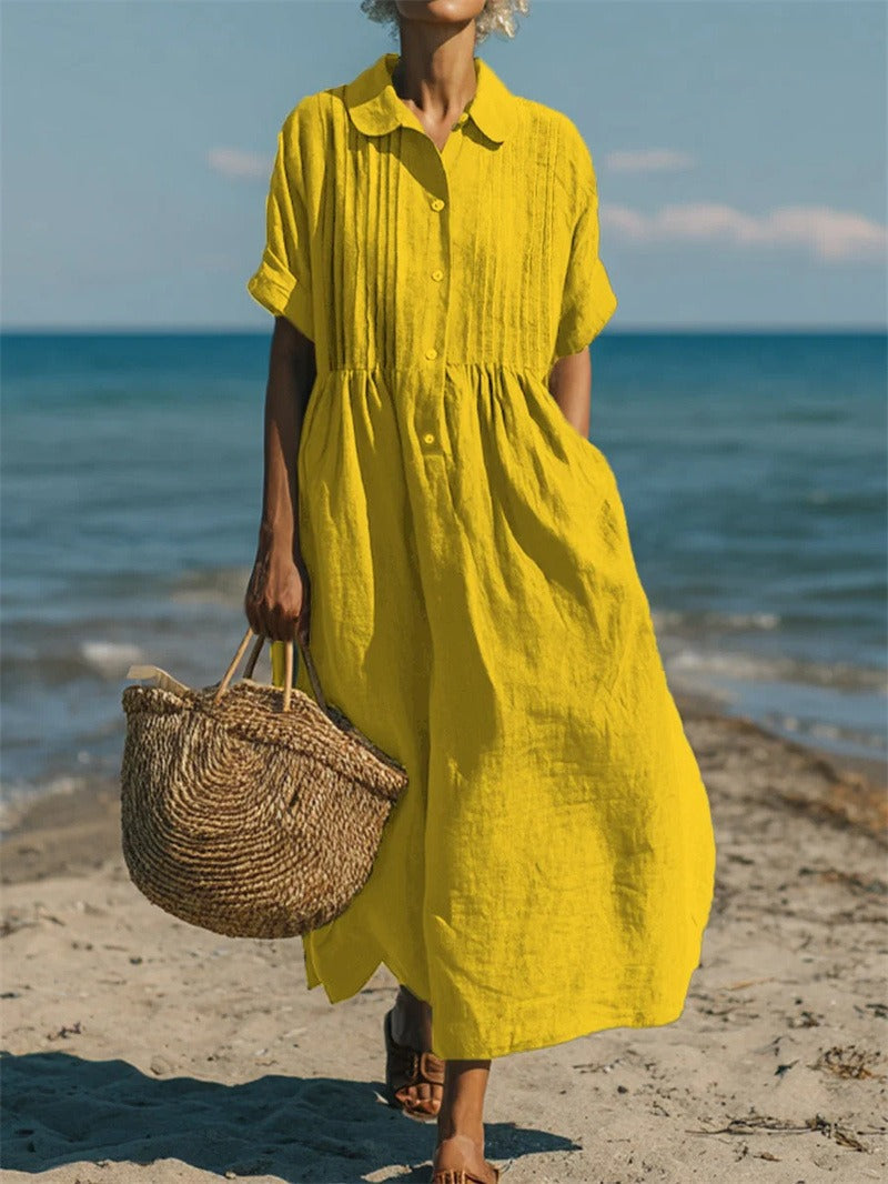 Hazel | Linen Look Maxi Shirt Dress